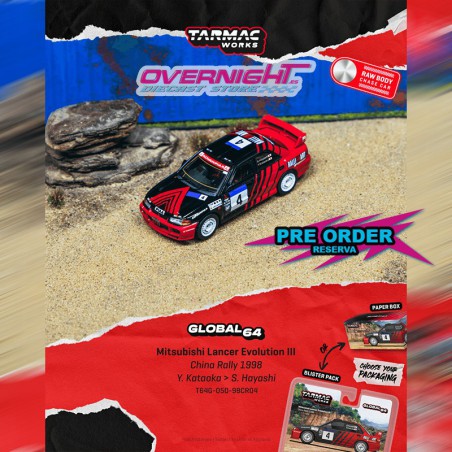 - PREORDER - Tarmac Works Mitsubishi Lancer Evo Iii Wrc N4 Yoshihiro Kataoka China Rally 1998 - Escala 1/64 T64G-050-98CR04