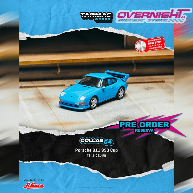 - PREORDER - Tarmac Works Porsche 991 (993) Carrera Rs Club Sport Riviera Blue 1996 Escala 1/64 T64S-021-RB