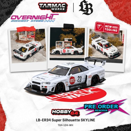 - PREORDER - Tarmac Works Nissan Skyline Gtr (R34) Lb Super Silhouette Collet 2025 - Escala 1/64 T64-104-WH
