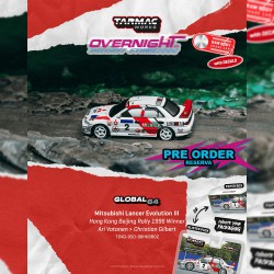 - PREORDER - Tarmac Works Mitsubishi Lancer EVO III Ari Vatanen HK Beijing Rally Winner 1996 - Escala 1/64 T64G-050-96HKBR02