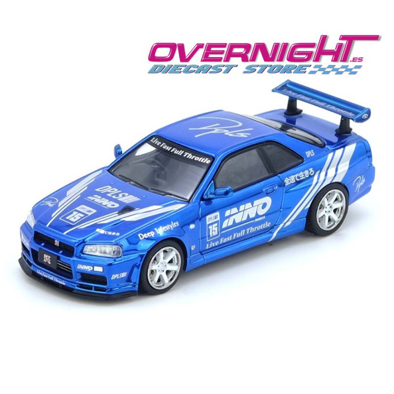 Inno64 Nissan Skyline Gt-R R34 DPLS x Inno64 Azul cromado TMCS 2025 Event Edition Escala 1/64 IN64-DPLS-R34-TMCS25