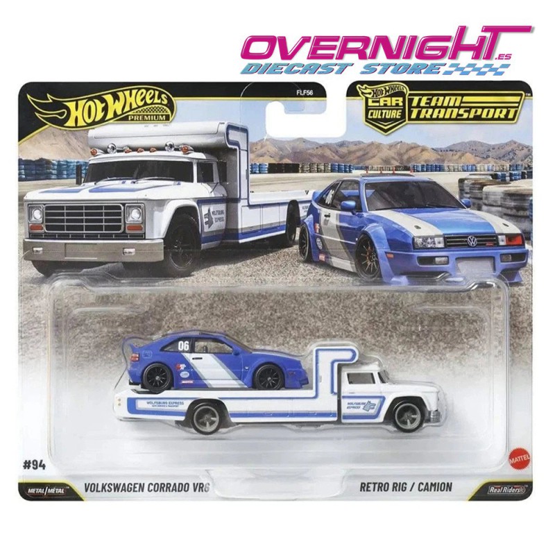 Hot Wheels Premium Team Transport Volkswagen Corrado VR6 y Retro Rig  Escala 1/64 JHX95