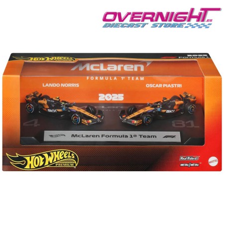 Hot Wheels Premium Formula 1 2025 McLaren pack de 2 n81 Piastri y n4 Norris Escala 1/64 JMM91