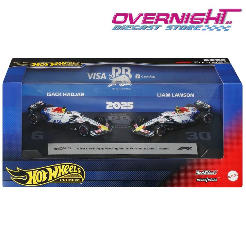 Hot Wheels Premium Formula 1 2025 Racing Bulls pack de 2 n6 Hadjar y n30 Lawson Escala 1/64 JMM94