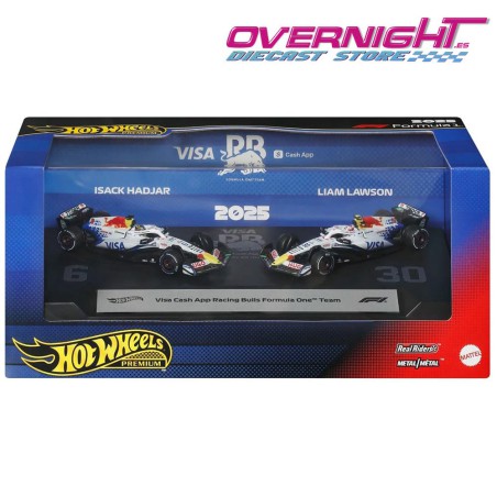 Hot Wheels Premium Formula 1 2025 Racing Bulls pack de 2 n6 Hadjar y n30 Lawson Escala 1/64 JMM94