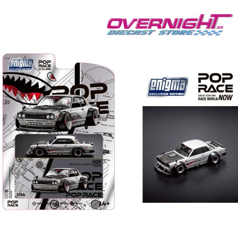 Pop Race Enigma Exclusive Nissan Skyline GT-R V8 Drift Hakosuka Metallic Silver Escala 1/64 PRE005