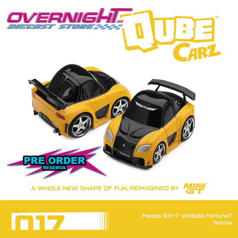 - PREORDER - Mini GT Qube Carz Mazda Rx-7 (Fd) Veilside Fortune7 Yellow 1995 n17 Blister QZ01003-BL