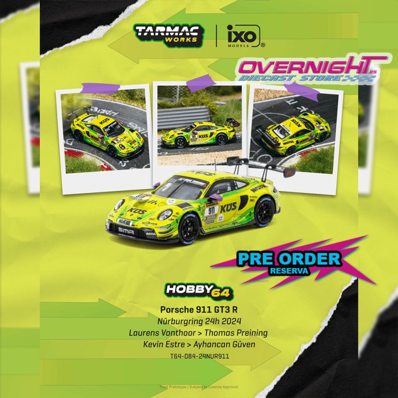 - PREORDER - Tarmac Works Porsche 911 (992) Gt3 R n911 Laurens Vanthoor Nurburgring 24h 2024 - Escala 1/64 T64-084-24NUR911